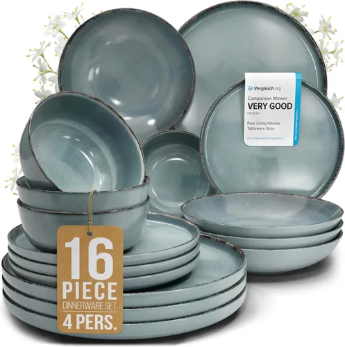 Vista 14 de Juego de vajilla de gres para 4 personas 12 piezas – Juego de platos y cuencos negros mate – Apto para lavavajillas, microondas y resistente a