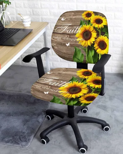 Vista 3 de Funda elástica para silla de oficina con diseño floral de granja, funda de asiento para silla de computadora, funda para respaldo, elástica