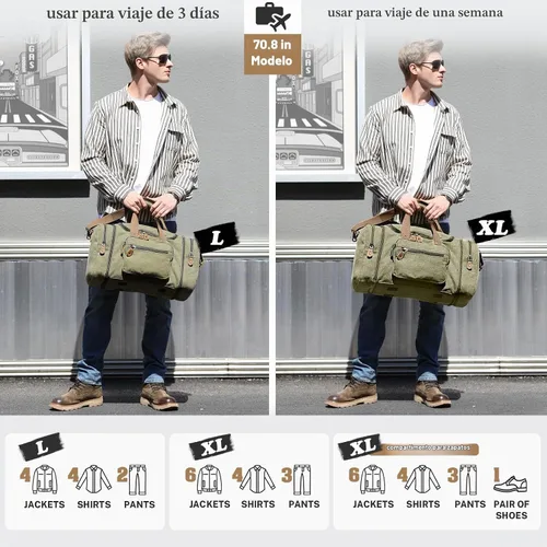 Vista 6 de Gonex Canvas Duffle Bag, Expandable 50L Travel Overnight Weekender Bag Verde militar