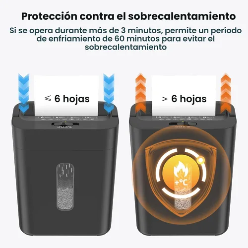 Vista 5 de 6-Sheet Shredder for Home Office, 3.43 Gallon Cross Cut Shredder, P-4 High Security Paper Shredders for Credit Card Staple Clip, Portable Handle