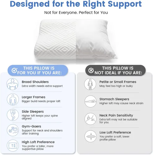 Vista 6 de Almohada de espuma viscoelástica, doble altura (4.7 y 6.1 pulgadas), almohada cervical de alto perfil para dormir de lado, almohada ergonómica