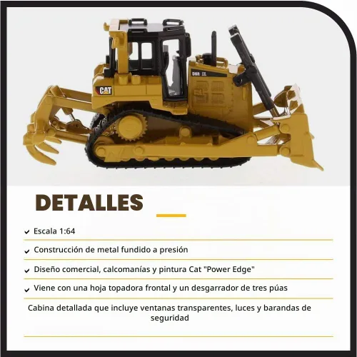 Vista 4 de Diecast Masters 1:64 Caterpillar D6R XL Bulldozer, Play & Collect Series Cat Trucks y equipo de construcción Modelo a escala 1:64