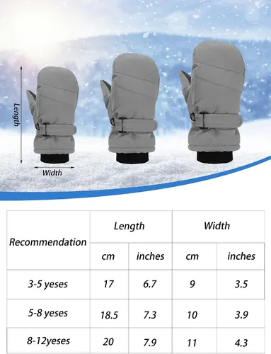 Vista 3 de SATINIOR 2 pares de guantes de nieve para niños, impermeables, guantes de esquí de invierno cálidos y gruesos para niñas y niños