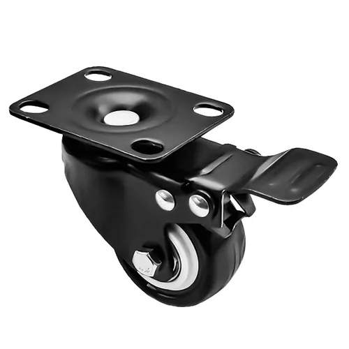 Vista 6 de Ruedas giratorias con base de goma con placa superior y rodamiento resistente con freno de bloqueo total, paquete de 4 unidades, color negro