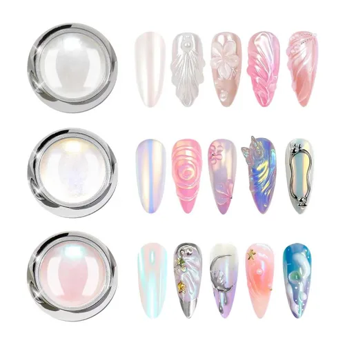 Vista 16 de Polvo de uñas cromado dorado LEDSUUEI Super Mirror Nail Glitter, polvo de metal Holo cromo para uñas, pigmento blanco aurora, dona vidriosa perla