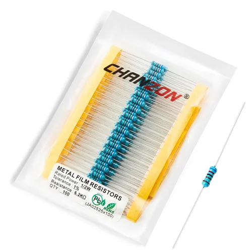 Vista 35 de Chanzon 100pcs 1/2W (0.5W) 1 Ω ohmios Resistencia fija de película metálica 0.01 ±1% Tolerancia 1R MF Orificio pasante Resistencias limitadoras