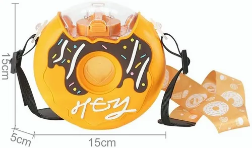 Vista 2 de JHTPSLR Botella de agua Kawaii Donut con popote para niños y niñas, bonita tetera portátil con correa sin BPA a prueba de fugas, taza de agua