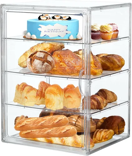 Vista 11 de Caja de pan, cajas de pan grandes para encimera de cocina, contenedor de almacenamiento de pan ajustable de 4 capas, cajas transparentes