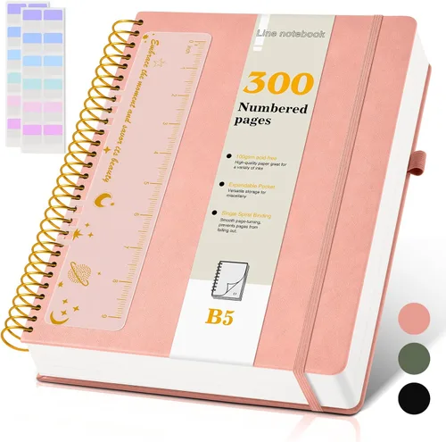 Vista 14 de Cuaderno de espiral A4 de 8.5 x 11 pulgadas, 256 páginas numeradas, de tapa dura, de cuero, para mujeres y hombres, cuadernos grandes rayados