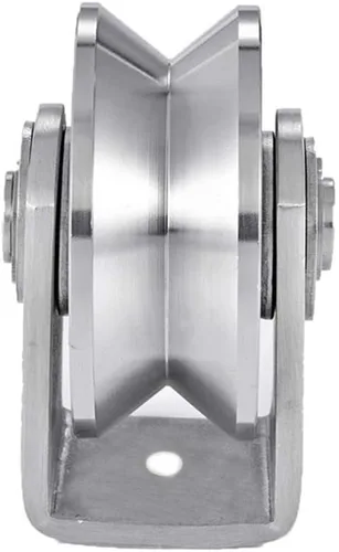 Vista 8 de U Groove 3in acero inoxidable resistente doble rodamiento rígido rueda de rodillo de puerta deslizante