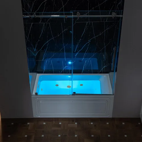 Vista 12 de WOODBRIDGE Bañera de hidromasaje rectangular de acrílico de 60 x 30 pulgadas con calefacción en blanco con drenaje izquierdo, acabado dorado