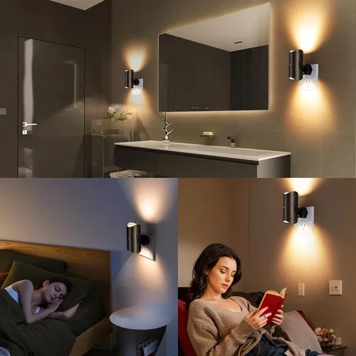 Vista 2 de Luz nocturna, paquete de 2 luces LED de noche enchufables a la pared, blanco suave 3000K, 0-100LM brillo ajustable luz nocturna para pasillo