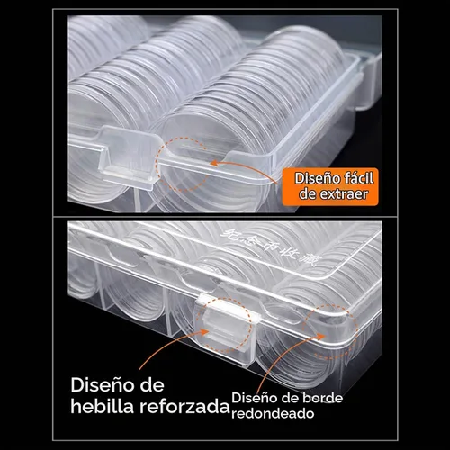 Vista 5 de MUDOR Soporte para monedas de 0.984 in para cuarto de galón, 100 cápsulas de monedas con estuche, caja de almacenamiento de monedas para colección