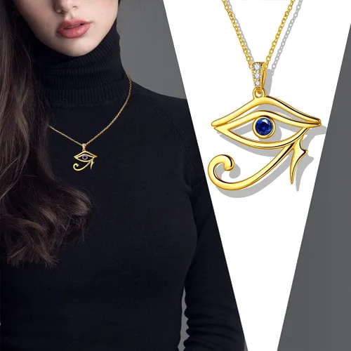 Vista 3 de Jewmon Egyptian Eye of Horus Necklace for Women 925 Sterling Silver Blue Eye Pendant Necklace Horus Eye of Ra Necklace Ancient Egyptian Jewelry for