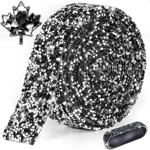 Vista 10 de Locacrystal Cinta de diamantes de imitación de resina con cristales brillantes, autoadhesiva, para planchar, para manualidades, automóviles Negro