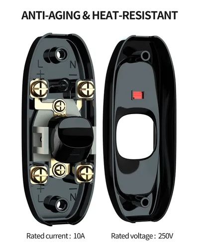 Vista 2 de Interruptor de electrodomésticos, botón de encendido/apagado, lámpara de mesa, luz de escritorio, interruptor de cable en línea, 250 V, 10 A, negro