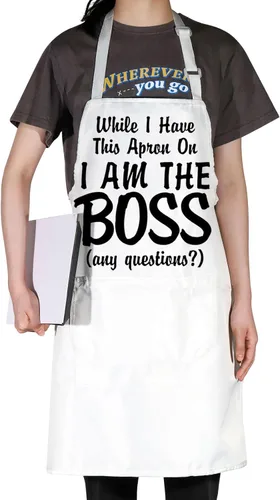 Vista 5 de G2TUP Delantal de cocina con texto en inglés «The Real Boss Apron While I Have This Apron On I Am The Boss», regalos de chef