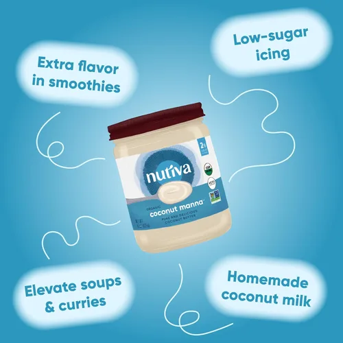 Vista 4 de Nutiva Maná de Coco Orgánico, Mantequilla de Coco Puré, 15 Oz (Paquete de 2), Orgánico USDA, Sin OMG, Aprobado para Whole 30, Vegano, Sin Gluten