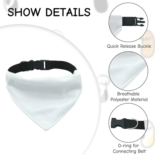 Vista 3 de 4 unidades de collar triangular blanco para perro, bandana para perro con hebilla ajustable sublimación en blanco, bandanas para perros y gatos, S