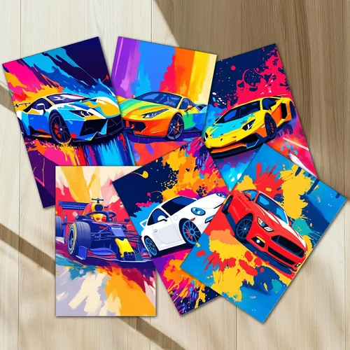 Vista 4 de Aihonmin Paquete de 6 pinturas por números para adultos, amantes de los automóviles, kit de pintura por números, sobre lienzo para principiantes