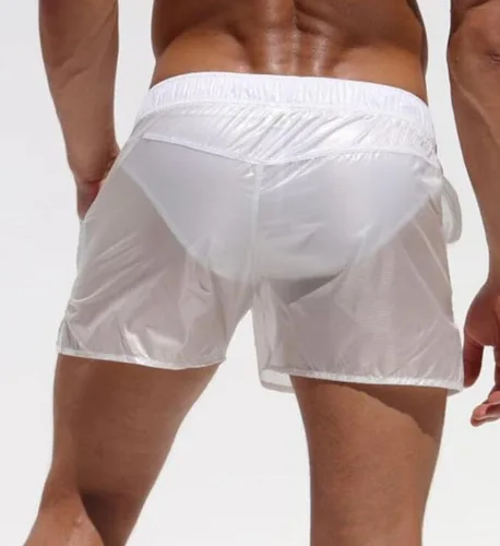 Vista 2 de UUYUK-Men Men's Elastic Waist Pure Color See-Through Quick Dry Beach Shorts