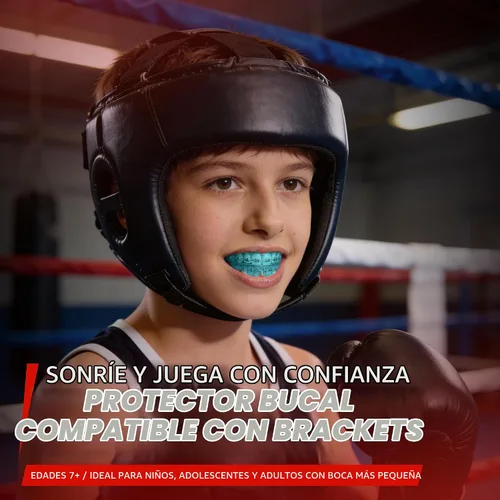 Vista 2 de SafeGrin Protector Bucal Azul para Brackets para Deportes - Silicona Premium para Adolescentes y Jóvenes, Protección de Dientes Superiores e