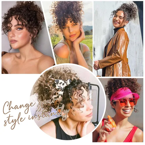 Vista 6 de Extensión de cola de caballo rizada con cordón para mujeres negras, extensión de cola de caballo con cordón, extensiones de cabello rizado