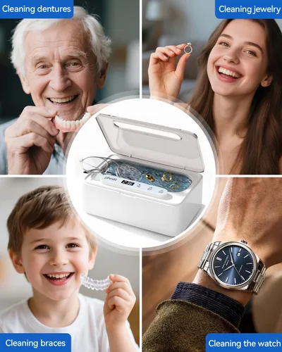 Vista 6 de Phniti Limpiador ultrasónico de joyería, limpiador ultrasónico de 47 KHz para retenedores, joyas, dentaduras postizas, alineadores con tres modos