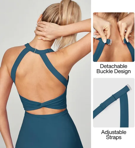 Vista 3 de Heathyoga Vestido de tenis con pantalones cortos integrados y brasier atlético para mujer, vestido de entrenamiento de golf trenzado de verano