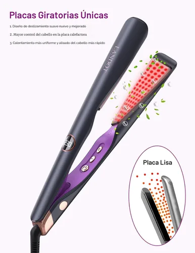 Vista 2 de LANDOT Plancha para el cabello y rizador 2 en 1: crea ondas de salón, rizos y estilos lisos en casa Placas flotantes, anti-frizz y sin enredos