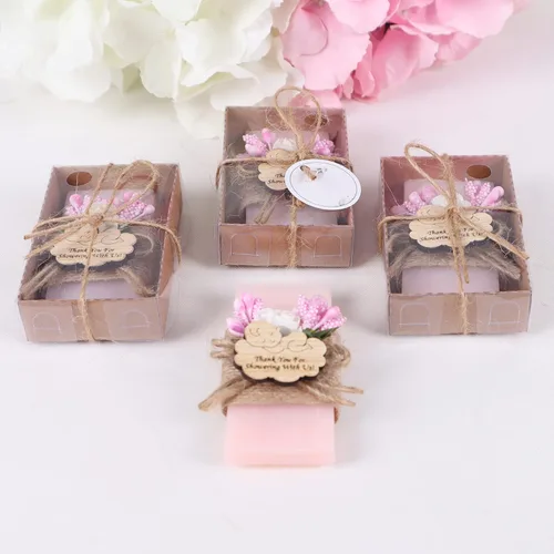 Vista 9 de Paquete de 10 decoraciones para baby shower de Happy Times Favors, regalos para baby shower, jabón mini vegano personalizado hecho a mano con aroma