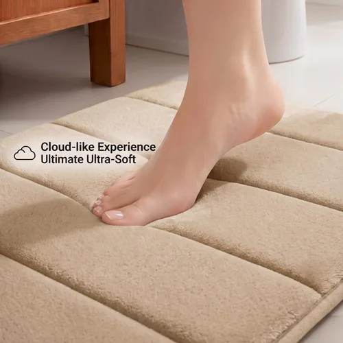 Vista 3 de Juego de 2 alfombras de baño de espuma viscoelástica, súper suaves, absorbentes, de secado rápido, alfombras de baño de espuma viscoelástica