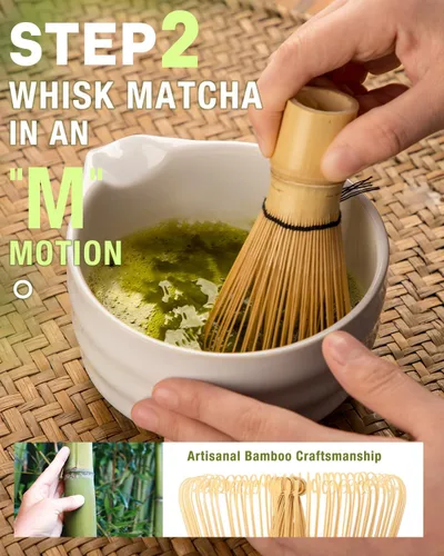 Vista 6 de Juego de batidor de matcha blanco – Juego de 5 piezas incluye chawan de 17 onzas con boquilla, batidor de bambú Chasen con soporte de cerámica