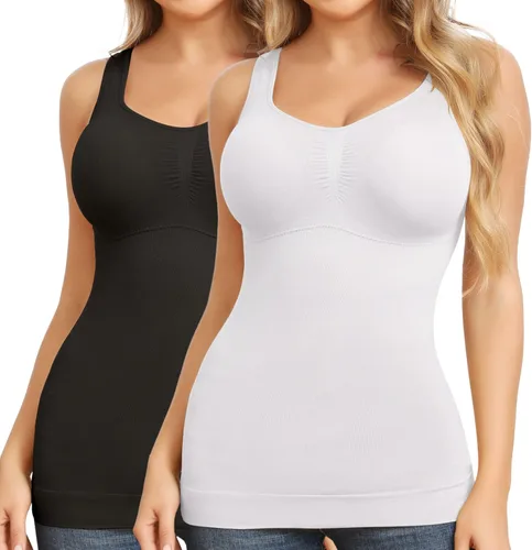 Vista 15 de Camisolas de moldeo con sujetador incorporado, control de abdomen, camisetas sin mangas de compresión para mujer, moldeadoras de cuerpo, tanques
