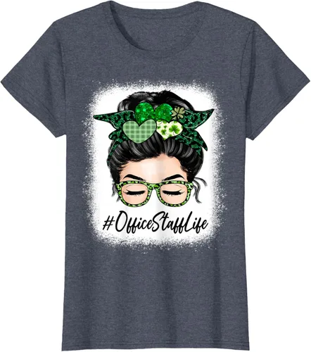 Vista 18 de Office Staff - Camiseta de trébol para mujer, diseño de moño desordenado, Verde