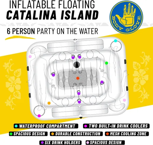 Vista 3 de Body Glove Catalina Island - Salón flotante inflable para seis personas con altavoz Bluetooth, 2 enfriadores y 6 soportes para bebidas, zona