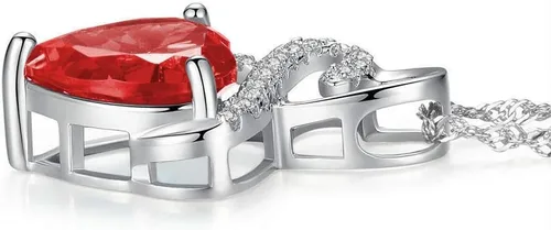 Vista 3 de The Diamond Deal Collar con colgante de piedra preciosa de rubí rojo y piedra natal de julio, corazón y diamantes en plata de ley 925, Diamante, Rubí