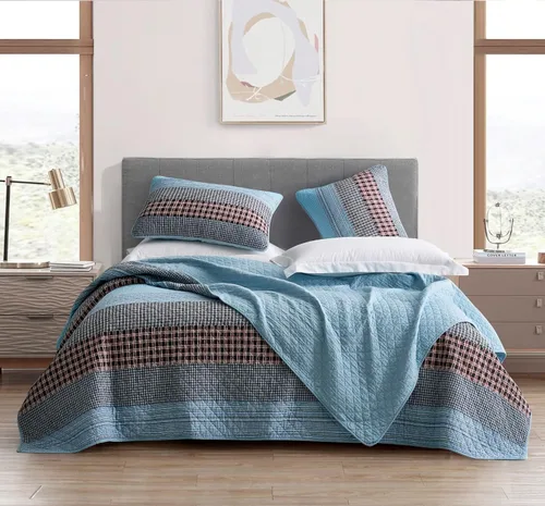 Vista 19 de Chezmoi Collection Caleb - Juego de edredón de 2 piezas con diseño floral a cuadros en gris apagado, blanco y marfil, rectangular, prelavado