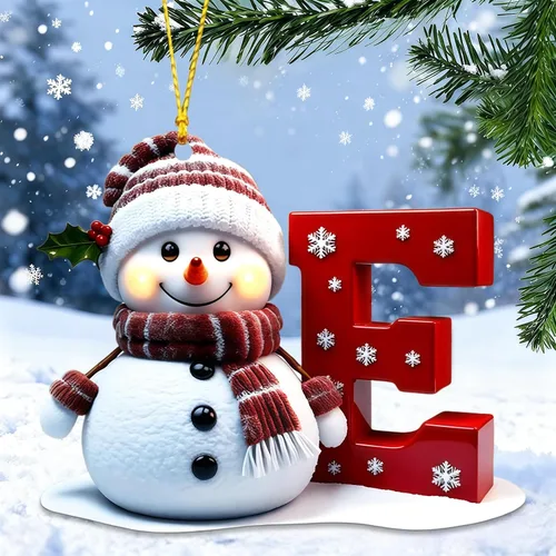 Vista 10 de Adornos de muñeco de nieve de Navidad, linda decoración de árbol de Navidad en forma de letra personalizada colgante, adorno colgante de bricolaje