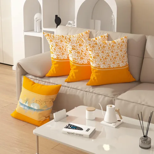 Vista 3 de Funda de almohada decorativa para sofá de sala de estar, patrón impreso de doble cara, funda de cojín naranja geométrica abstracta estilo nórdico