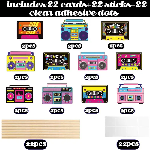 Vista 3 de Cinta de casete para decoración de mesa de fiesta, decoración de fiesta Boombox, decoración de fiesta de radio Boom Box Cut 1980, cinta de cassette