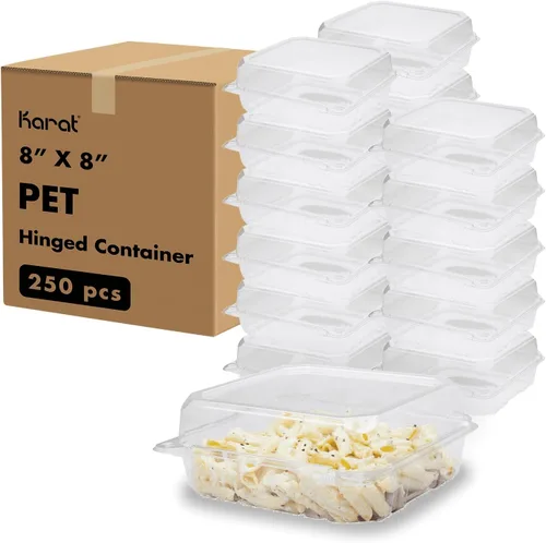 Vista 6 de Karat 14.7cm Contenedores de alimentos con tapa y bisagras de plástico transparente - Cajas duraderas, apilables, resistentes a las grietas