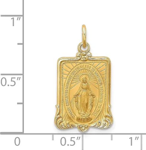 Vista 4 de Collar con dije de medalla milagrosa de oro amarillo de 14 quilates con marco rectangular sólido joyería fina religiosa para mujeres regalos