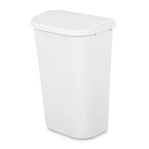 Vista 8 de Sterilite Cubo de basura de 11.3 galones en forma de D con tapa superior de elevación lateral plana para cocina, oficina en casa y garaje o espacio