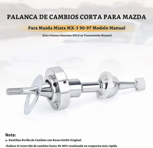 Vista 2 de PTNHZ Relación rápida rápida de la palanca de cambios corta para 90-97 Mazda MX5 Miata Manual M/T Chrome Steel