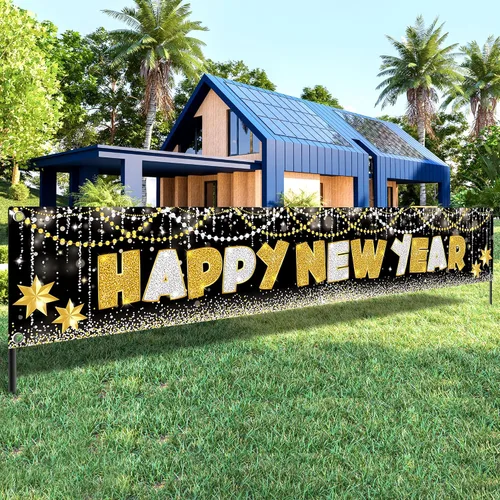 Vista 8 de KatchOn, XtraLarge Pancarta de Feliz Año Nuevo 2026-120X20 Pulgadas Letrero de Jardín de Año Nuevo para Decoraciones de Nochevieja 2026 Pancarta