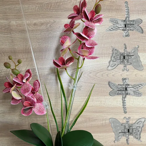 Vista 6 de 30 estacas acrílicas para plantas de jardín de un solo tallo para plantas, estacas transparentes para orquídeas y 30 clips de soporte para plantas