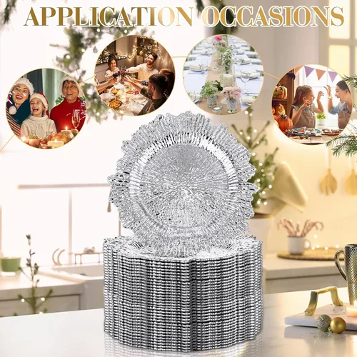 Vista 4 de Juego de 32 bajoplatos Reef para mesa de cena, bandeja de servicio, bajoplatos florales de plástico decorativos para decoración de mesa, para bodas
