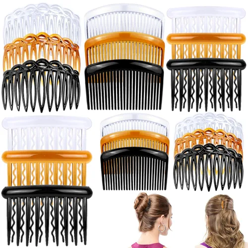 Vista 7 de Juego de 18 peines para el cabello torcido para niñas y mujeres, pinzas de plástico para el cabello con 9/11/25 dientes para múltiples peinados