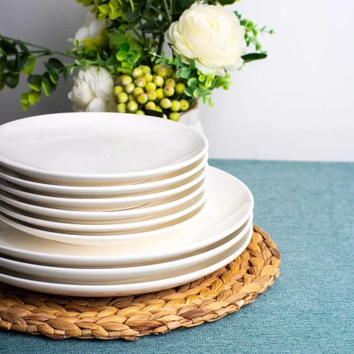 Vista 6 de DELLING Juego de Platos de Aperitivo de 7 Pulgadas, Platos de Postre/Ensalada de Cerámica Blanca - Platos Pequeños Redondos para Servir de Snacks
